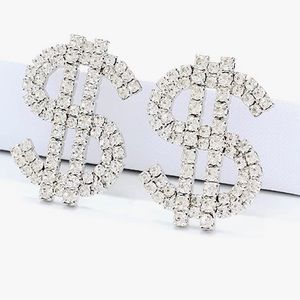 Crystal Dollar Money Sign Symbol Drop Dangle Fashion Earrings and Necklace